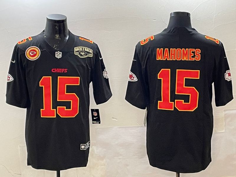 Men Kansas City Chiefs #15 Mahomes Black 2025 Nike Vapor Limited NFL Jersey style 2096